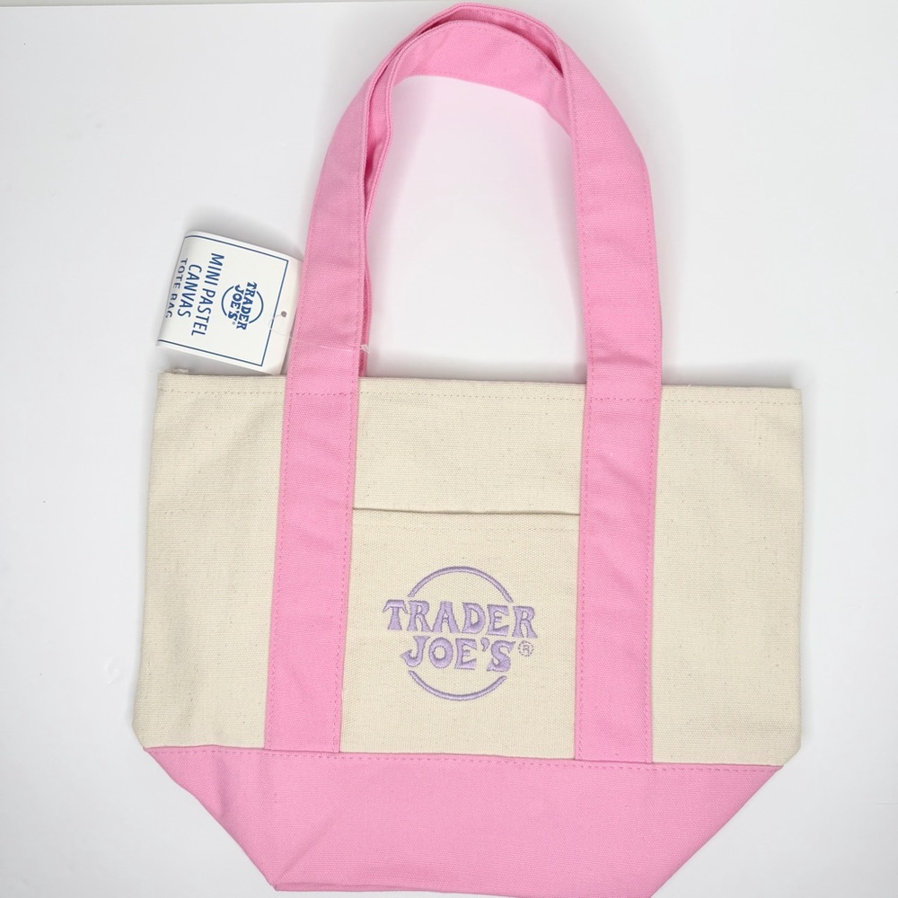 Trader Joe’s Cream and Pink Canvas Tote Bag